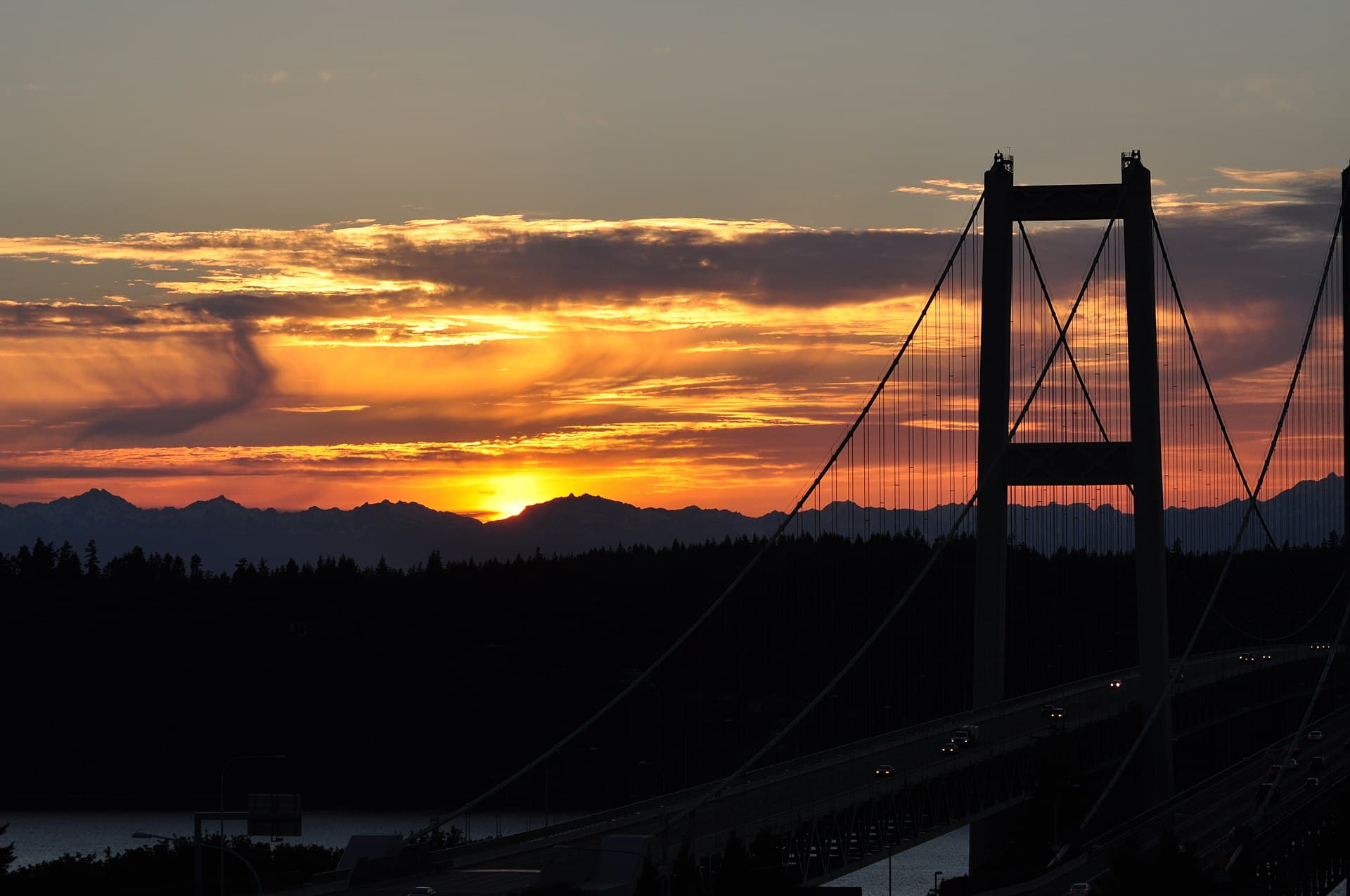 Sunset over the Tacoma Narrows Bridge